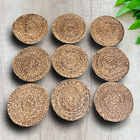 Vintage Lot 9 x Rattan Mat Woven Natural Placemat Trivet Hot Pad 14.5" Farmhouse - Picture 1 of 3